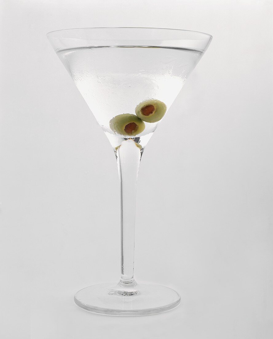 Martini with Two Olives on a White Background