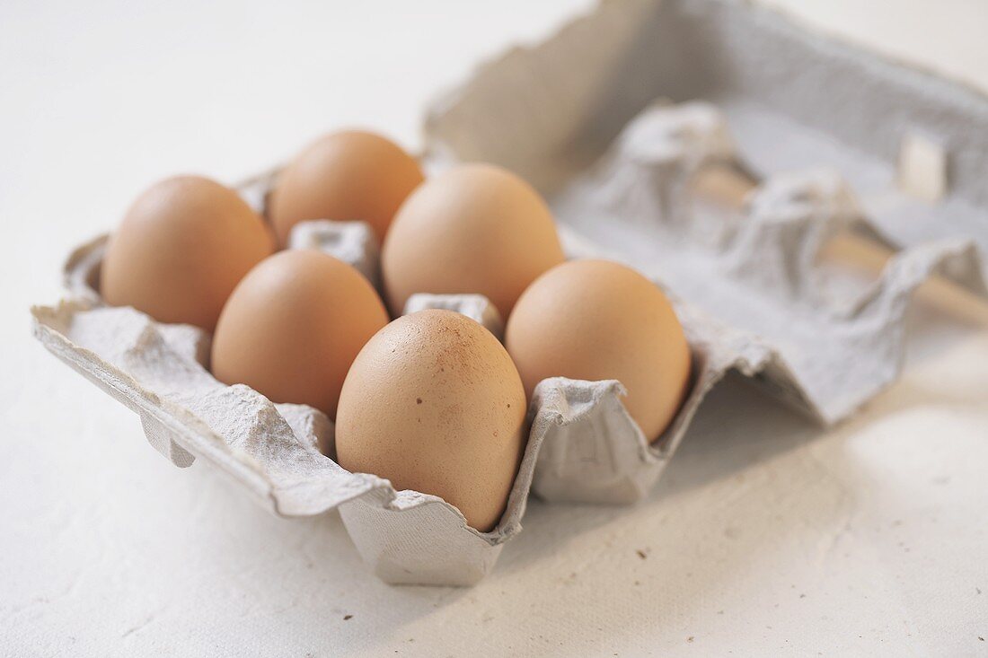 Half Dozen Brown Eggs in Cardboard Carton