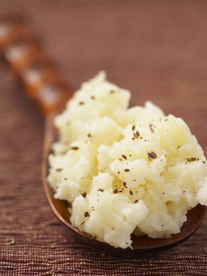 Close Up of a Spoonful of Mashed Potatoes