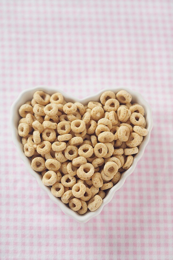 Heart Shaped Bowl of Toasted Oat Cereal