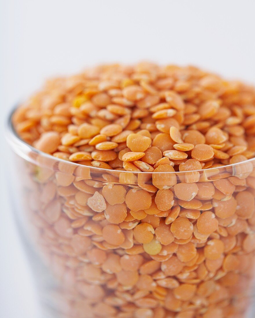 Red Lentils in a Clear Glass Bowl