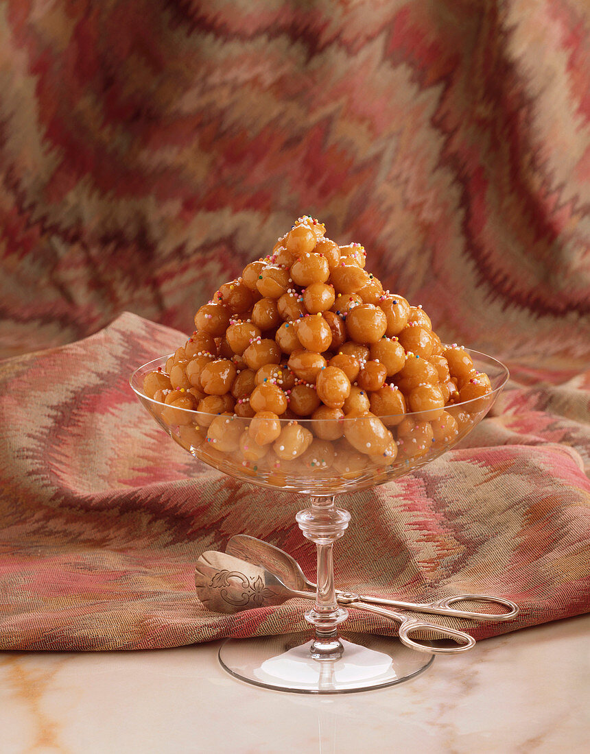 Croquembouche in a Large Serving Dish with Colored Sprinkles