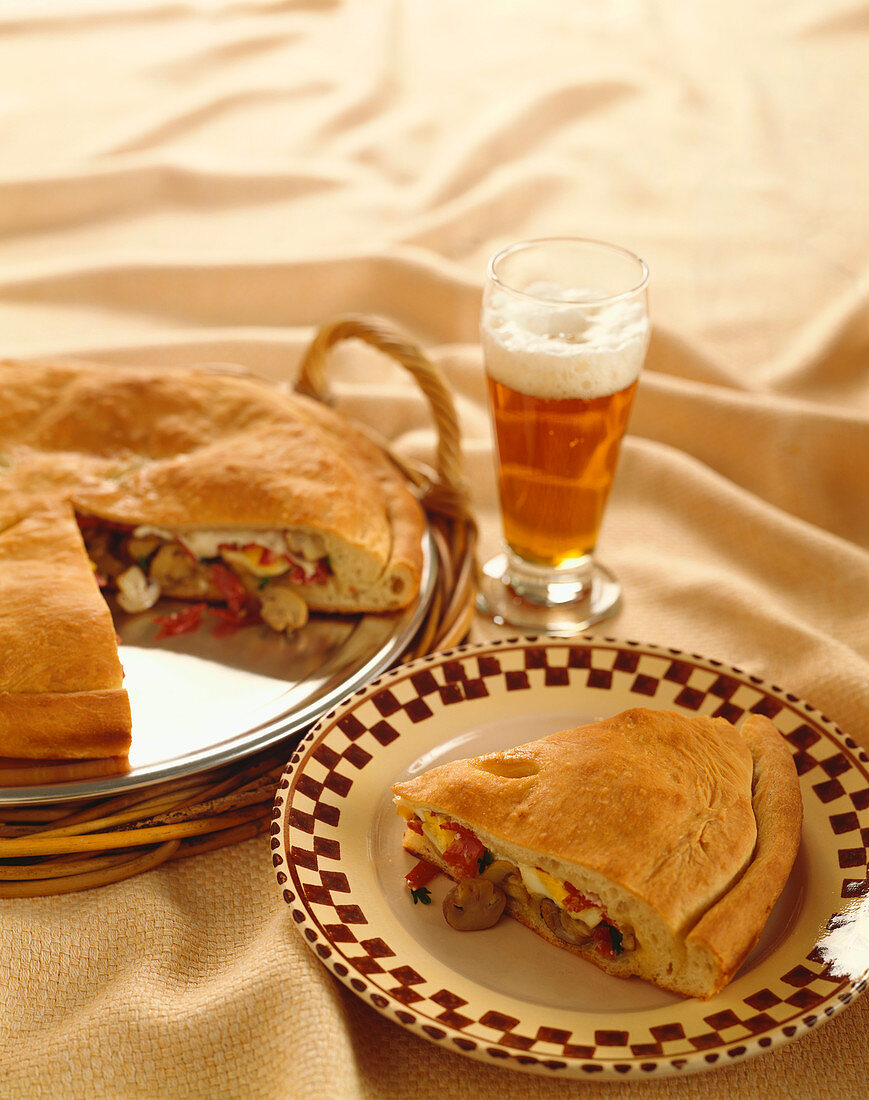 Pizza Rustica with Beer