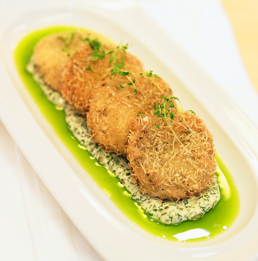 Panko Fried Oysters with Chive Oil