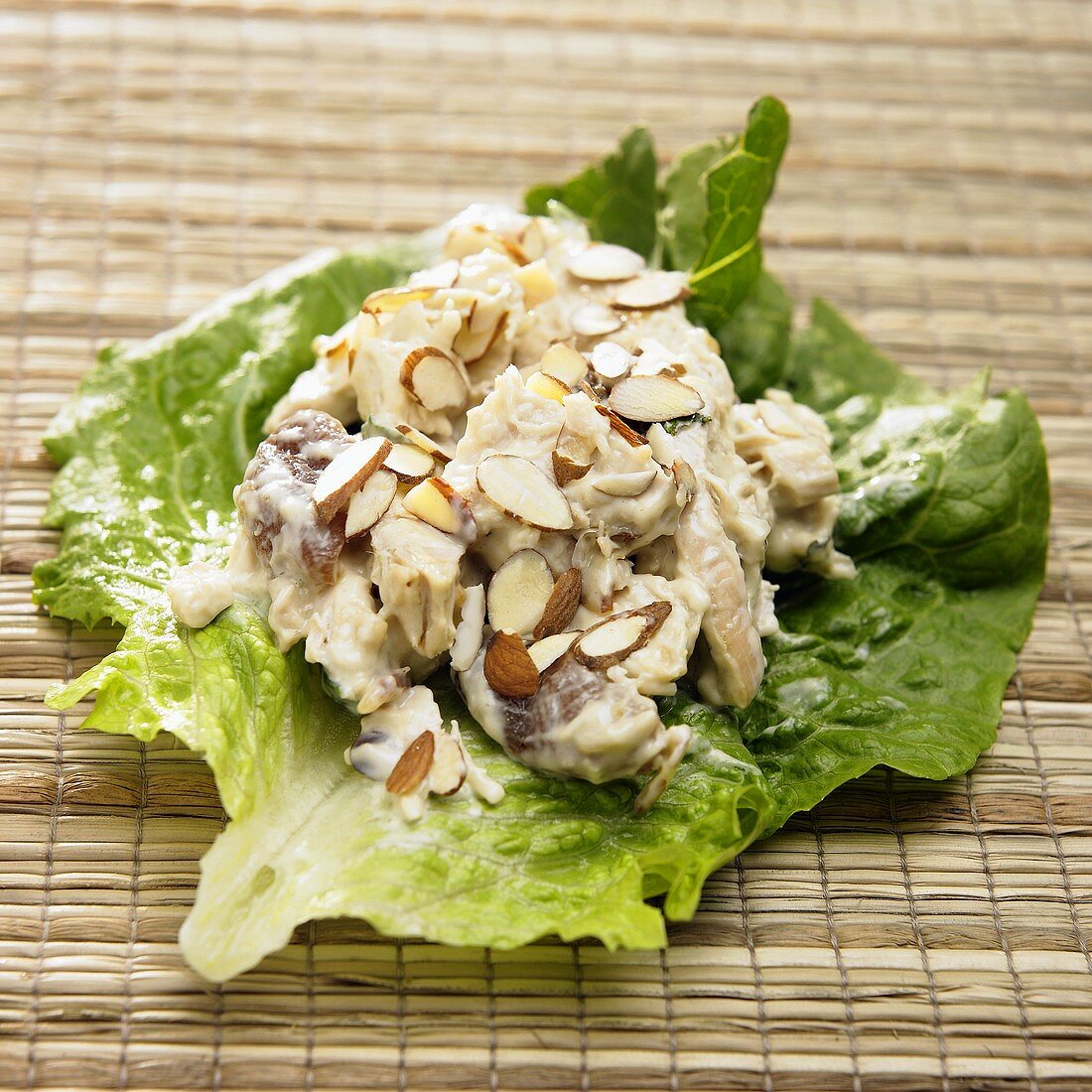 Chicken Salad with Almonds on a Lettuce Leaf