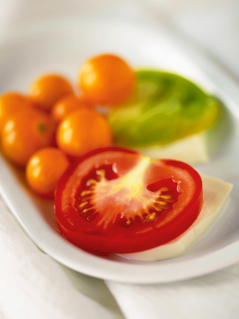 Tomato Slice on Mozzarella with other Assorted Tomatoes
