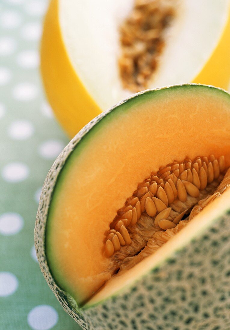 Cantaloupe with Wedge Removed; Close Up