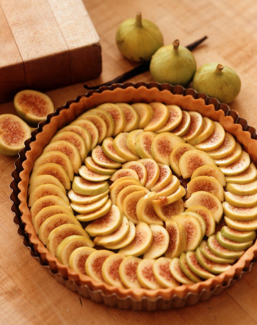 Unbaked Fig Tart, Whole and Halved Fresh Figs