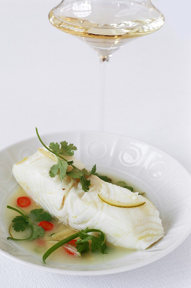 Spicy Butter Steamed Bass with Ginger and Lime Sauce