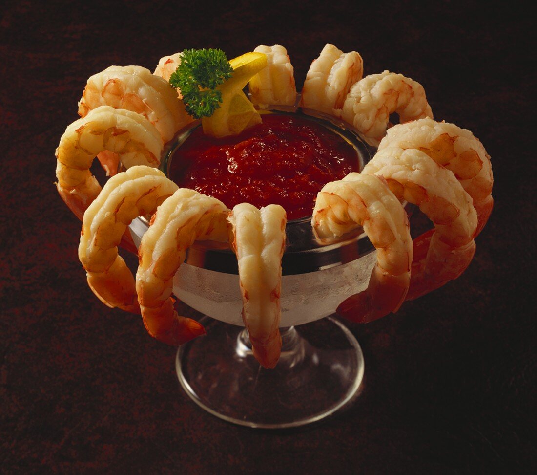 Shrimp Cocktail in Glass with Cocktail Sauce