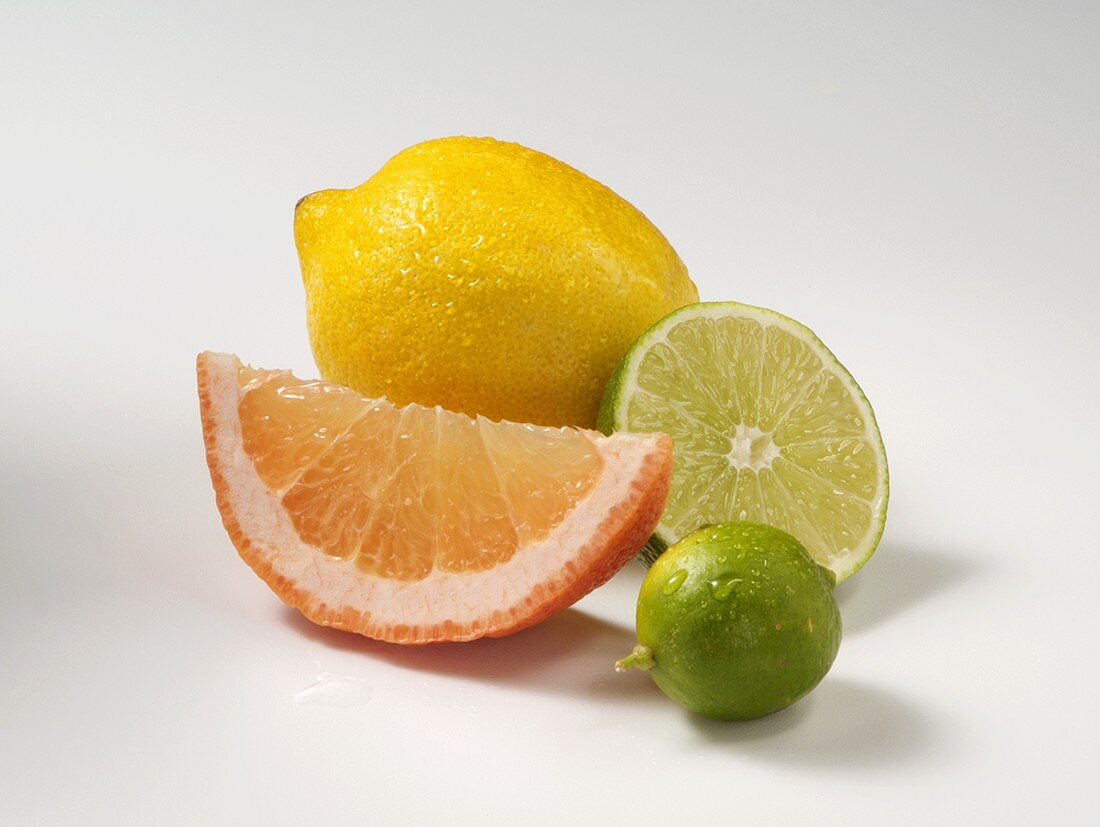 Lemon, Lime and Grapefruit on a White Background