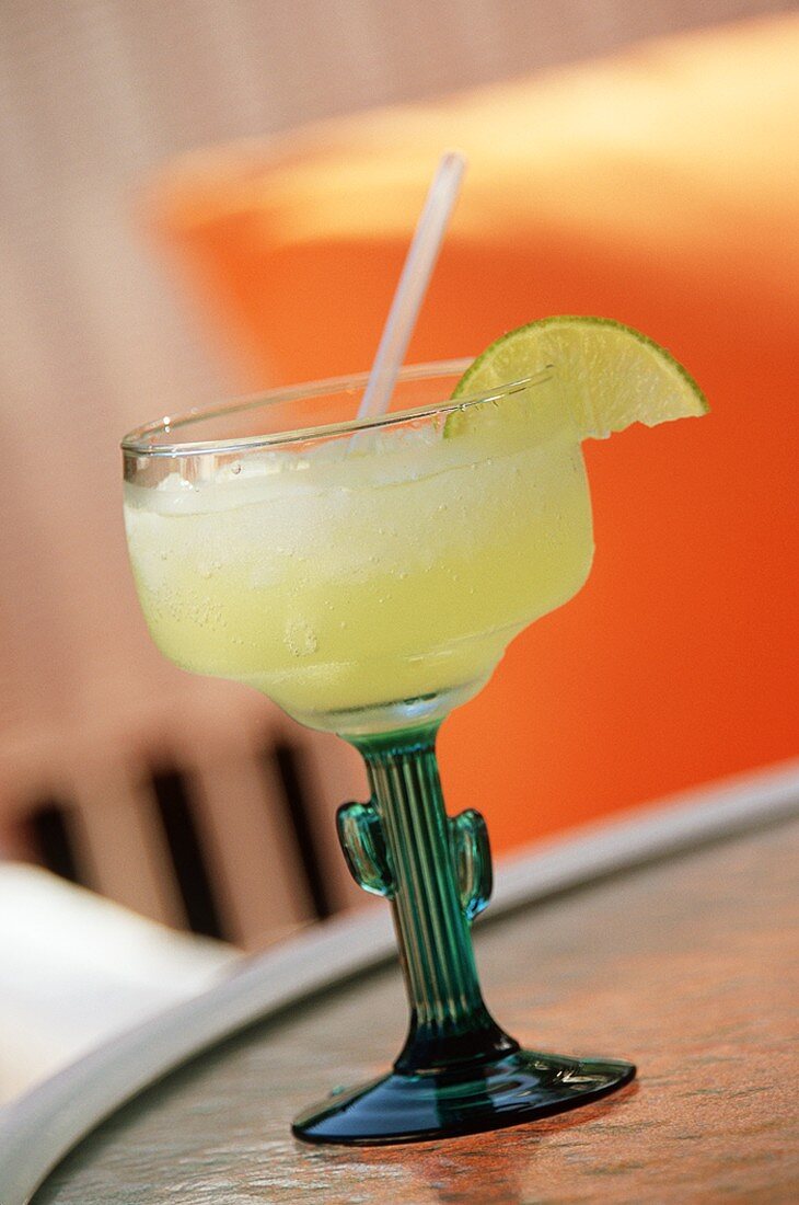 Margarita in a Cactus Glass on an Outdoor Table