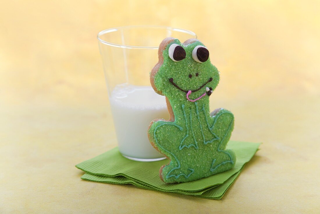 Frog Cookie with a Glass of Milk