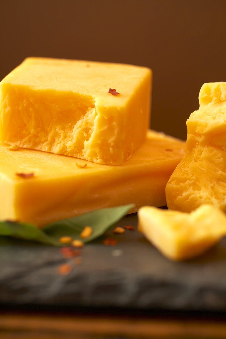Pieces of Orange Cheddar Cheese