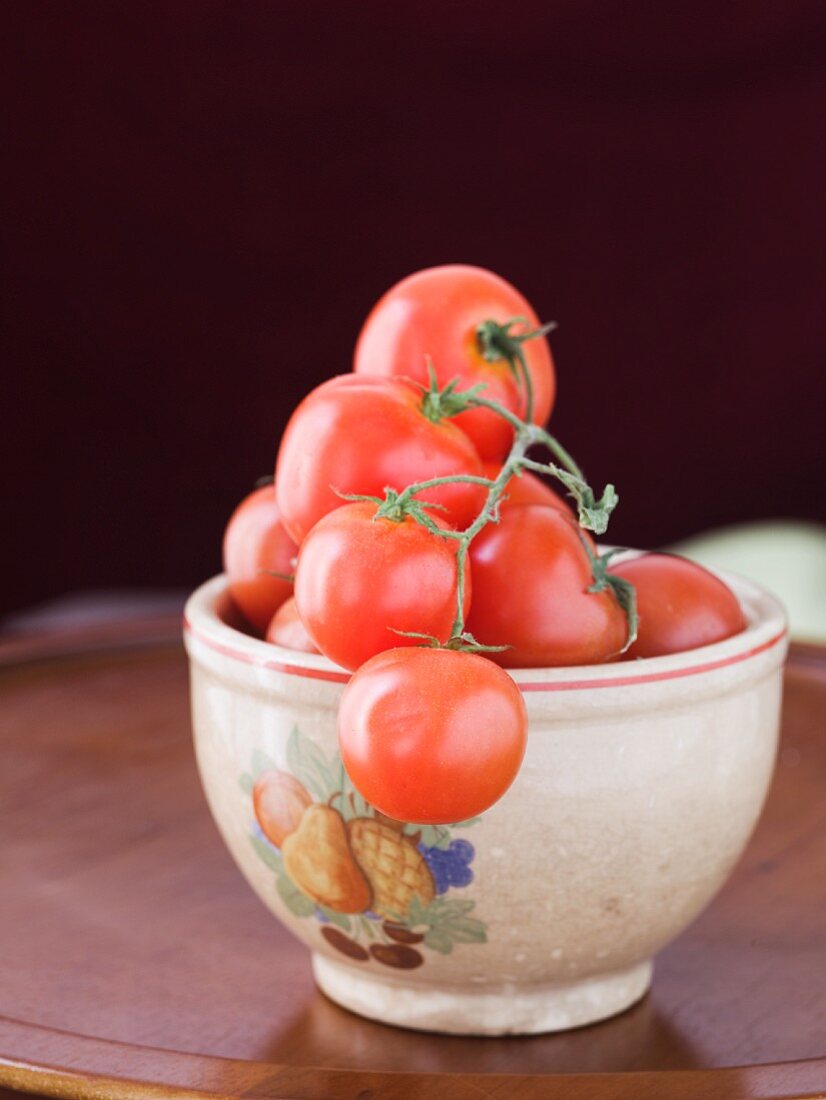 Bowl of Cherry Tomatoes on the Vine in a Bowl