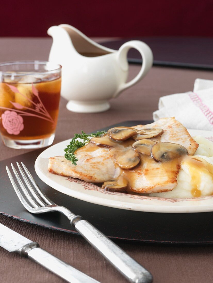 Chicken and Mashed Potatoes Topped with Mushroom Gravy