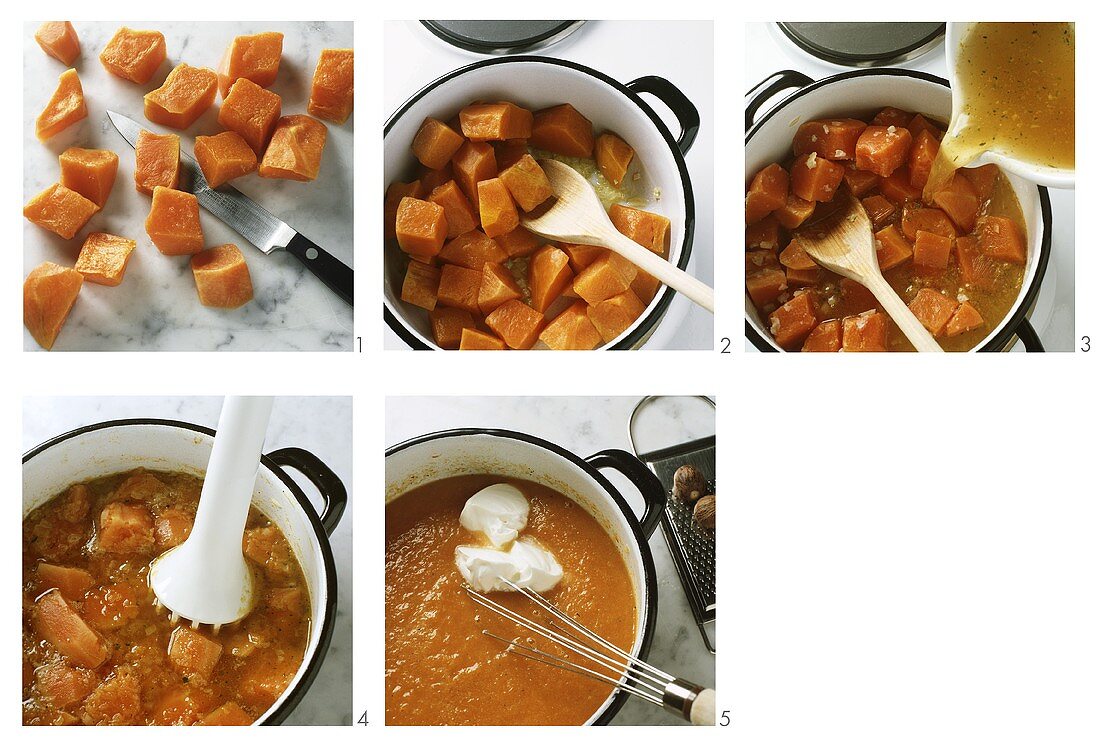 Making creamy pumpkin soup