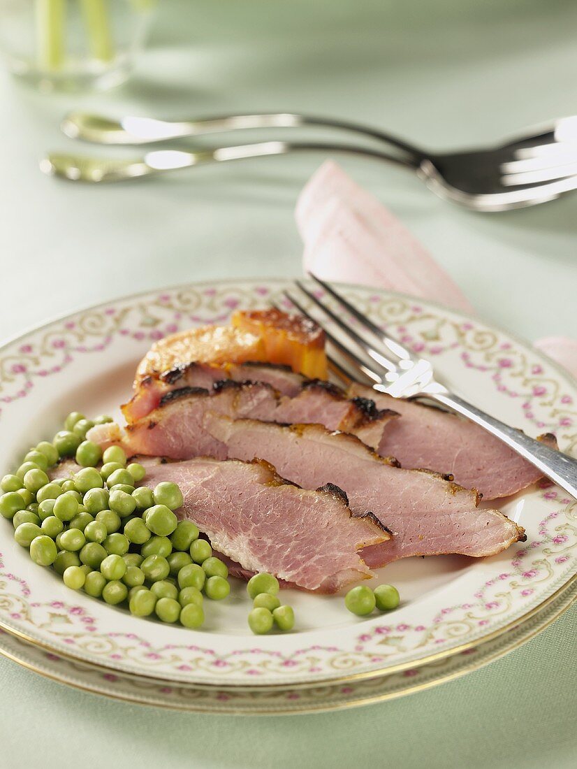 Sliced Baked Ham with Peas