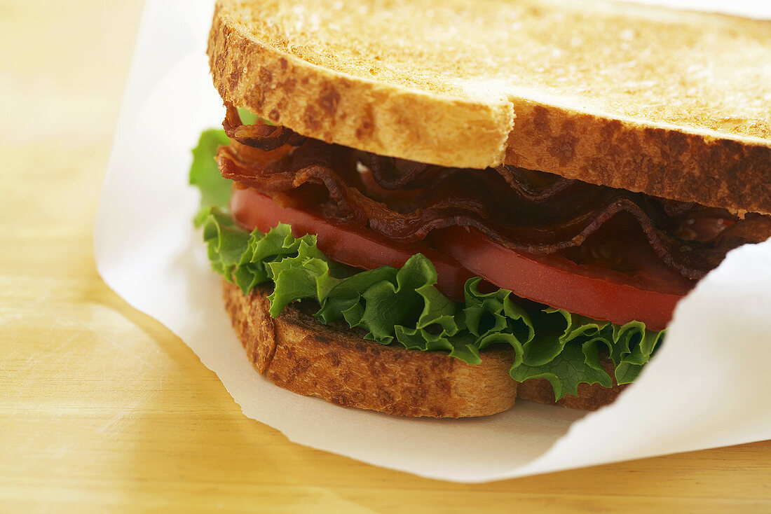 BLT sandwich in greaseproof paper