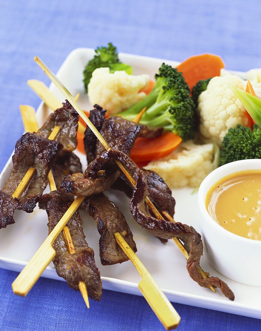 Skewered Beef with Peanut Sauce and Vegetables