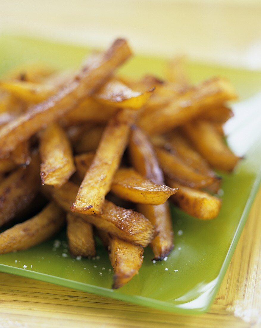 French Fries on a Green Plate
