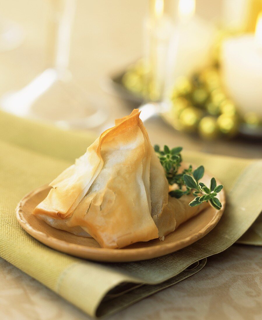 A Spinach Stuffed Mushroom Wrapped in Phyllo Dough