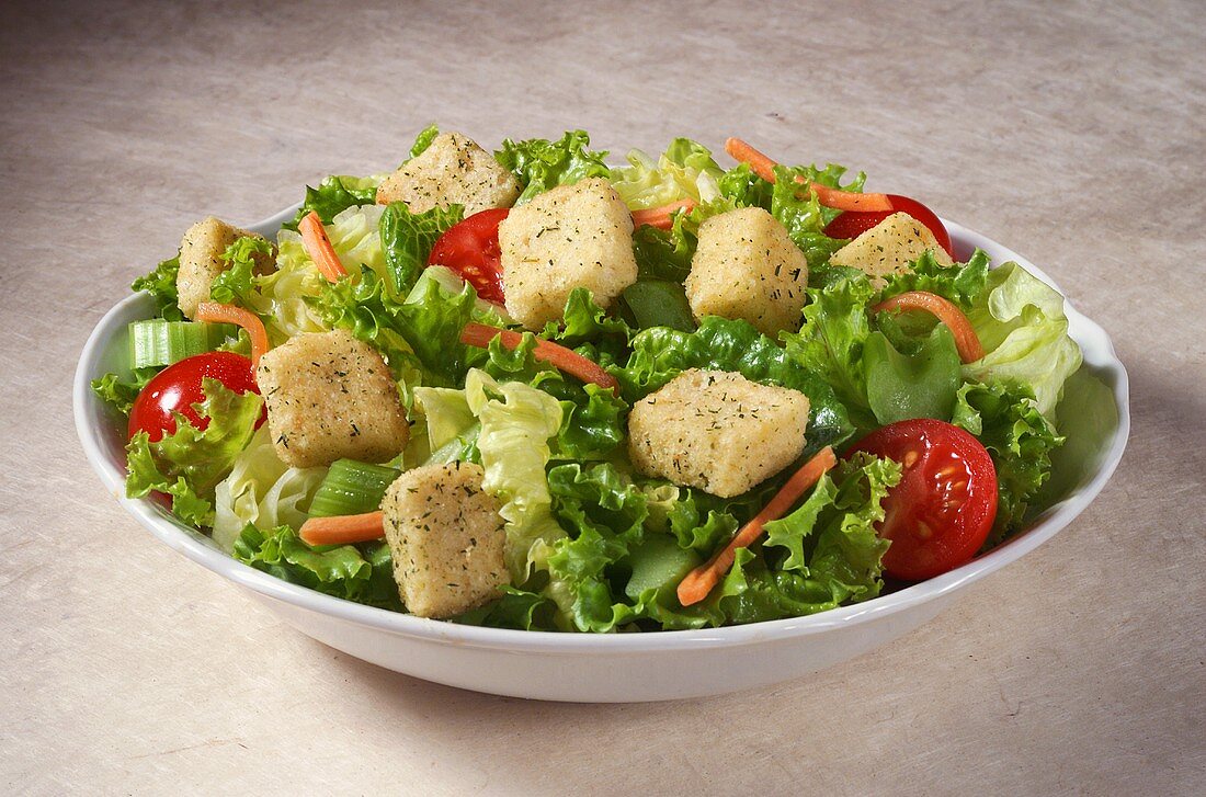 A Tossed Salad with Herbed Croutons