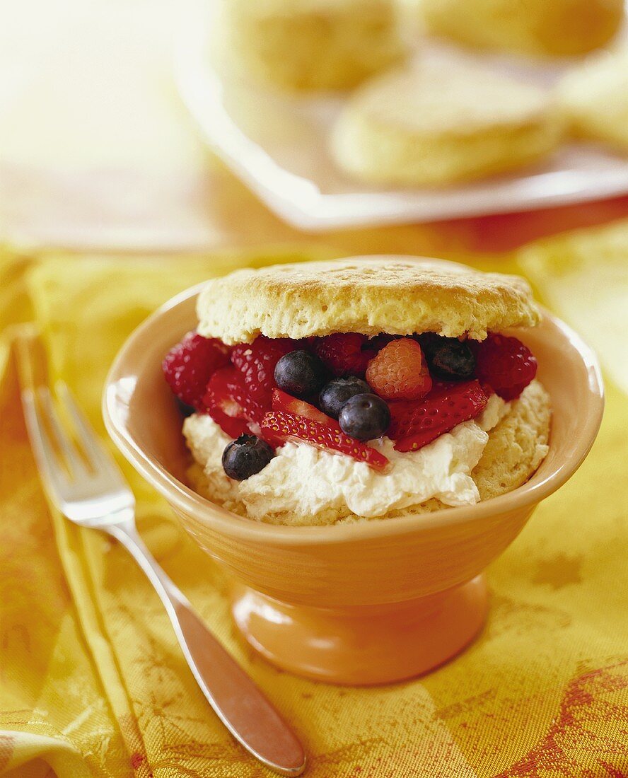 Shortcake with fresh berries and cream