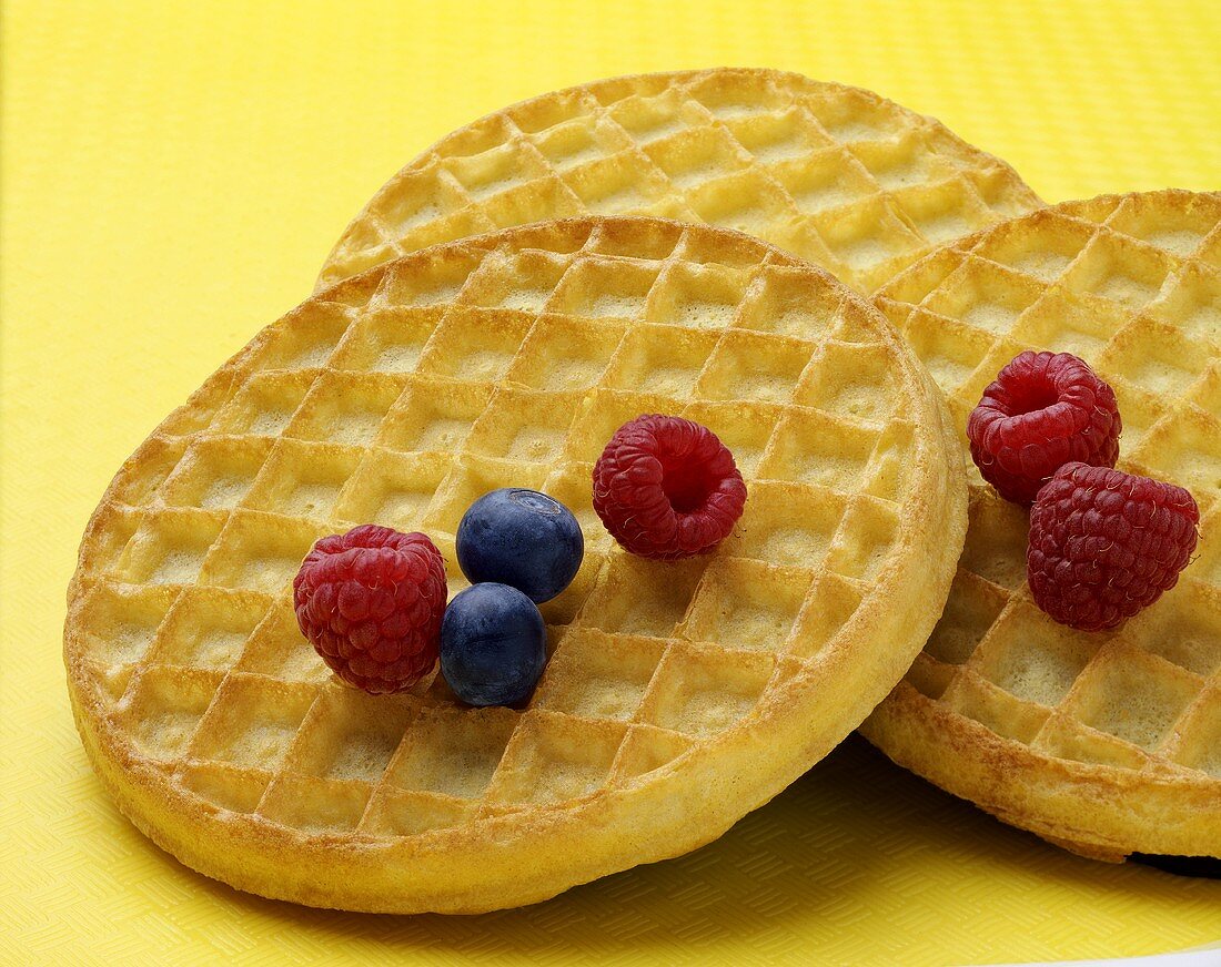 Waffles with raspberries and blueberries