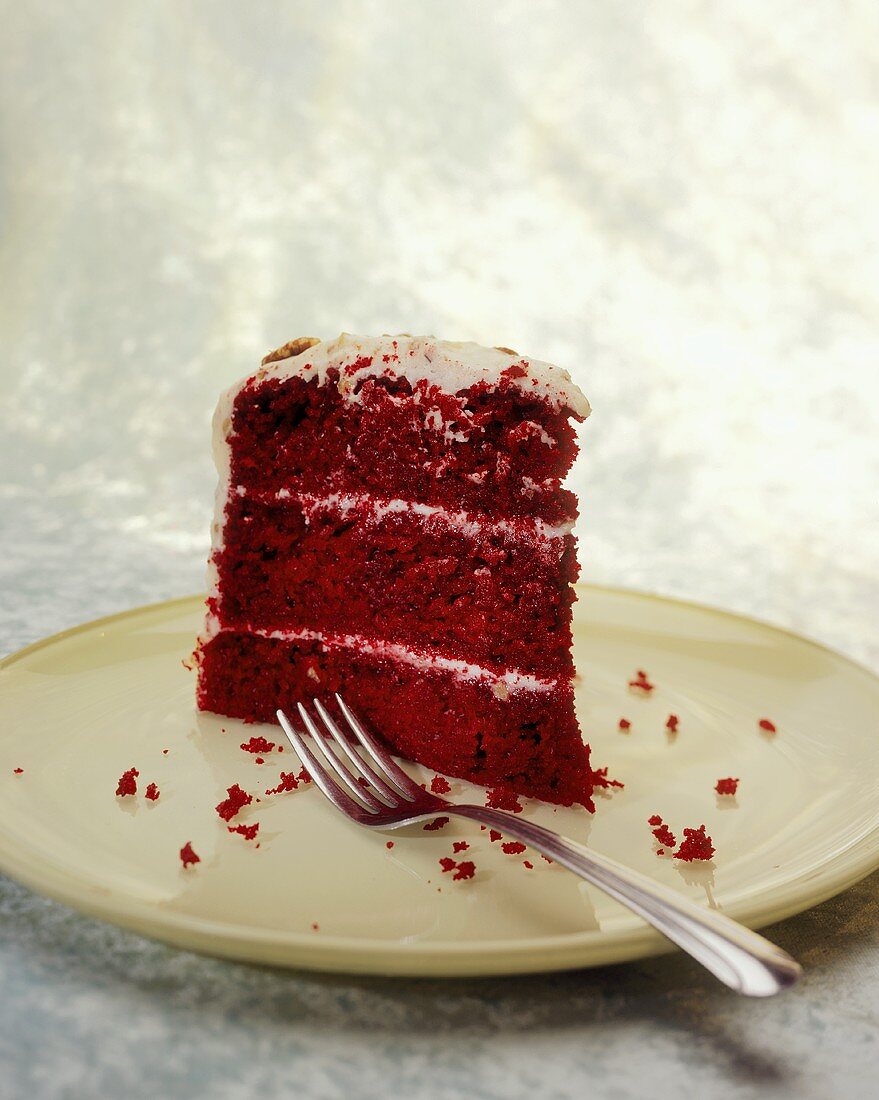 Piece of Red Velvet Cake with soft cheese frosting (USA)