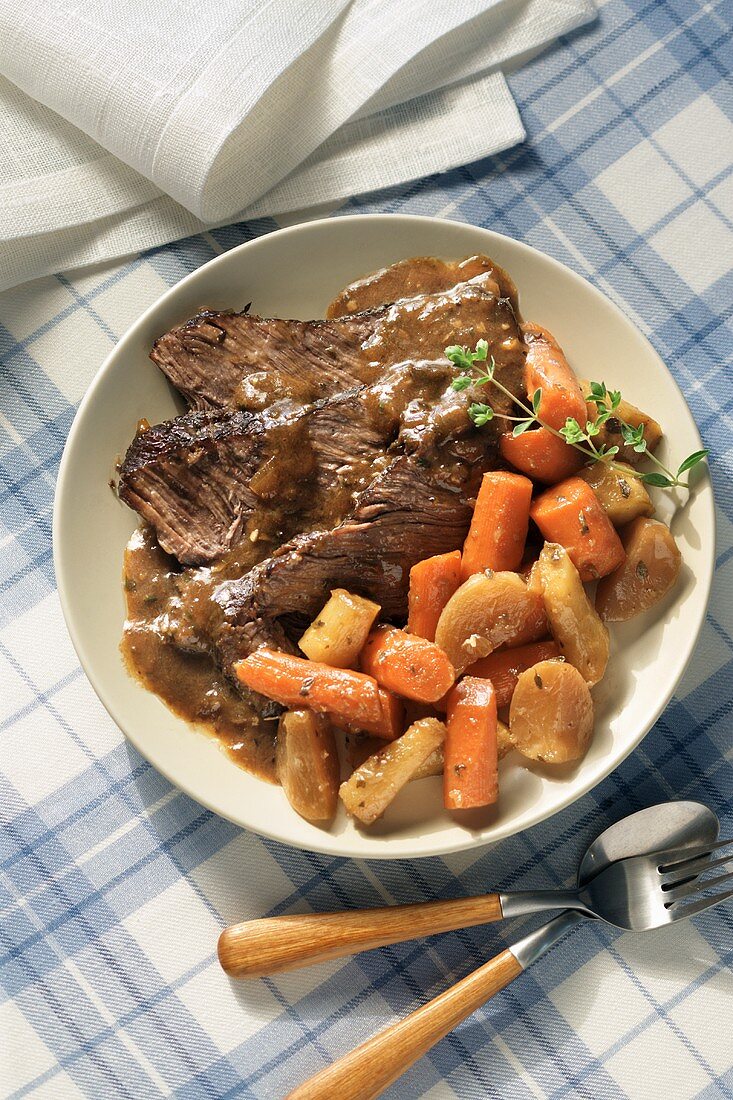 Pot Roast on a Plate with Carrots and Parsnips