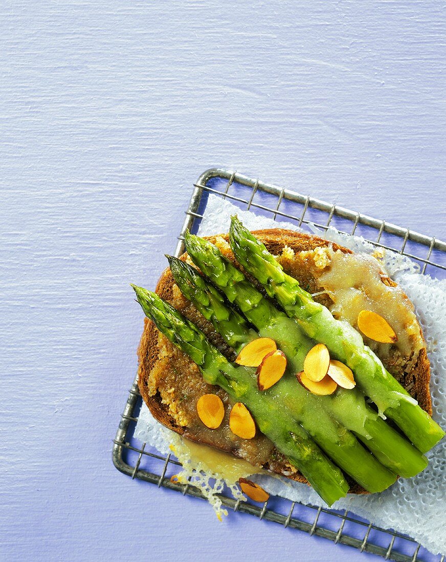 A Cheddar, Almond and Asparagus Open Faced Sandwich