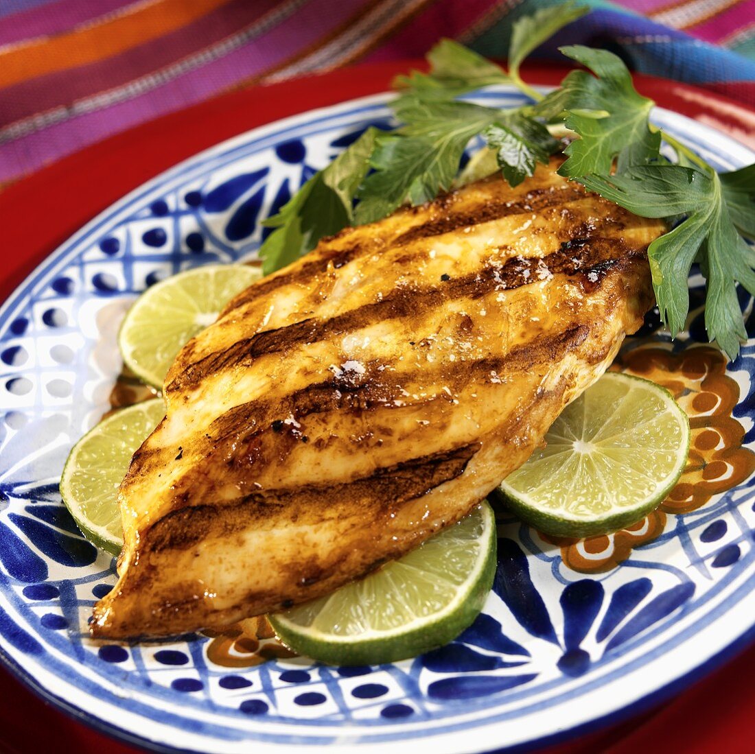 Barbecued chicken breast, marinated in lime and Tequila