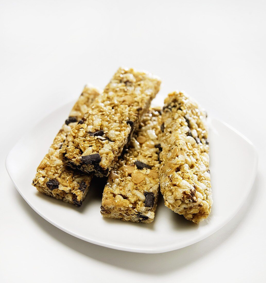 Four Granola Bars on a Plate