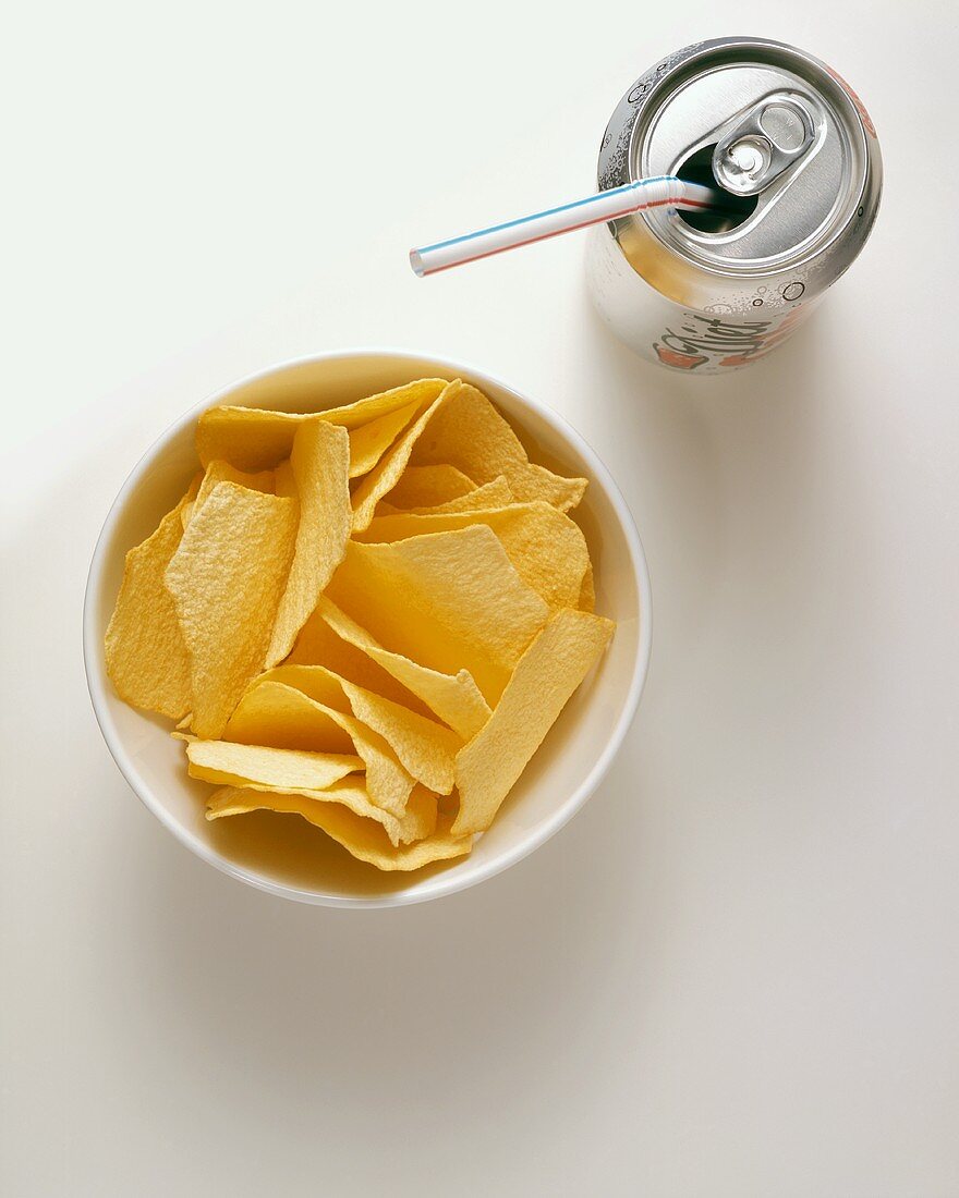 Oven Baked Chips with a Can of Soda