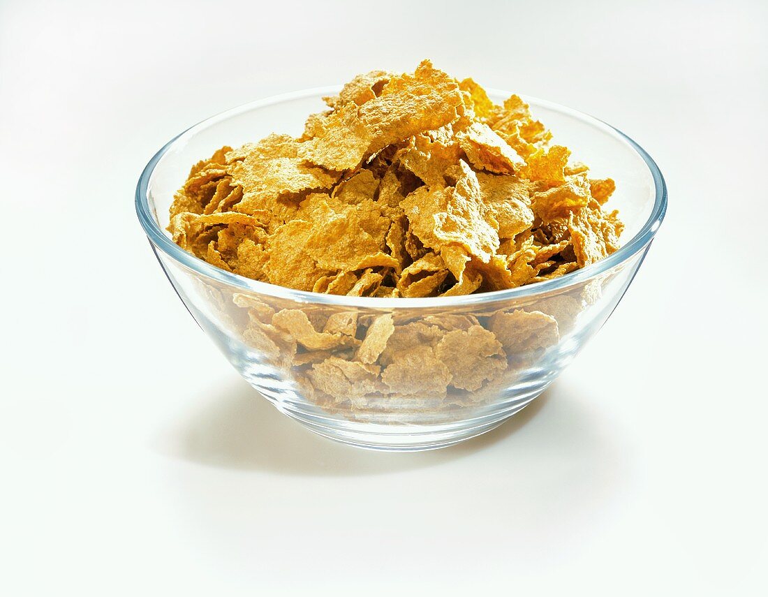 Wheat Flakes in a Glass Bowl