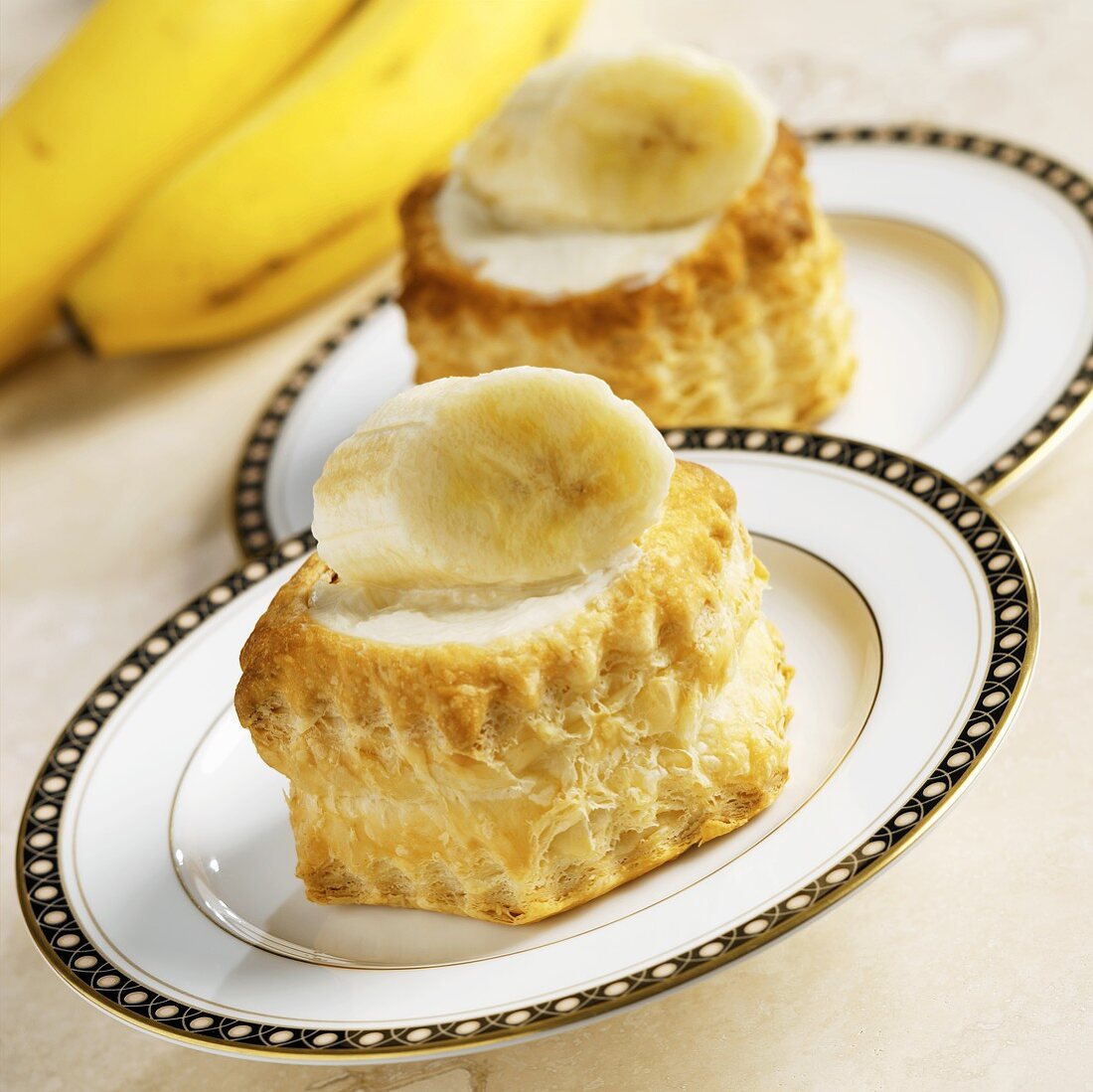 Puff Pastry Filled with Coffee Cream Cheese and Topped with Banana