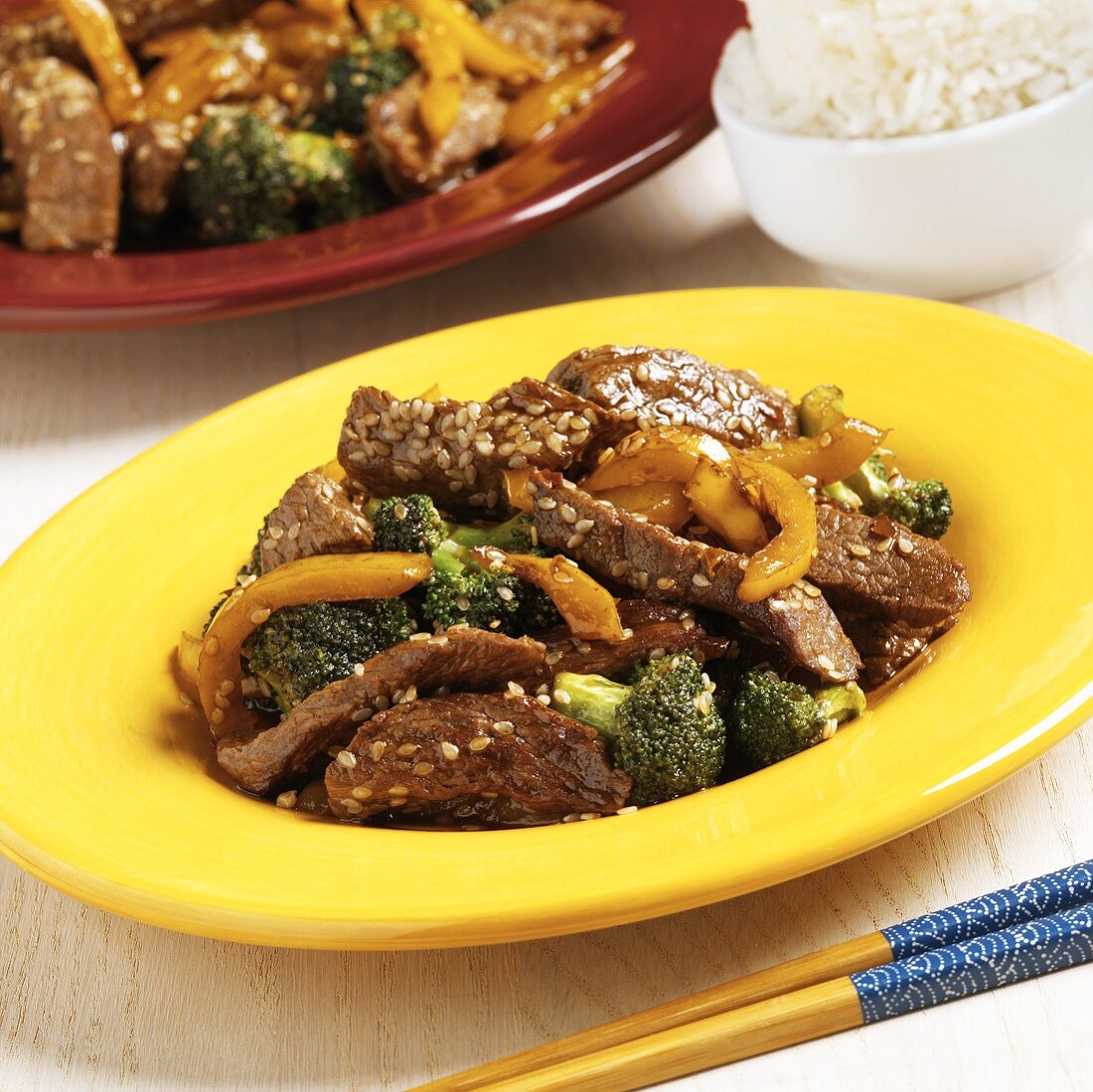 Sesame Beef with Broccoli and Yellow Bell Pepper