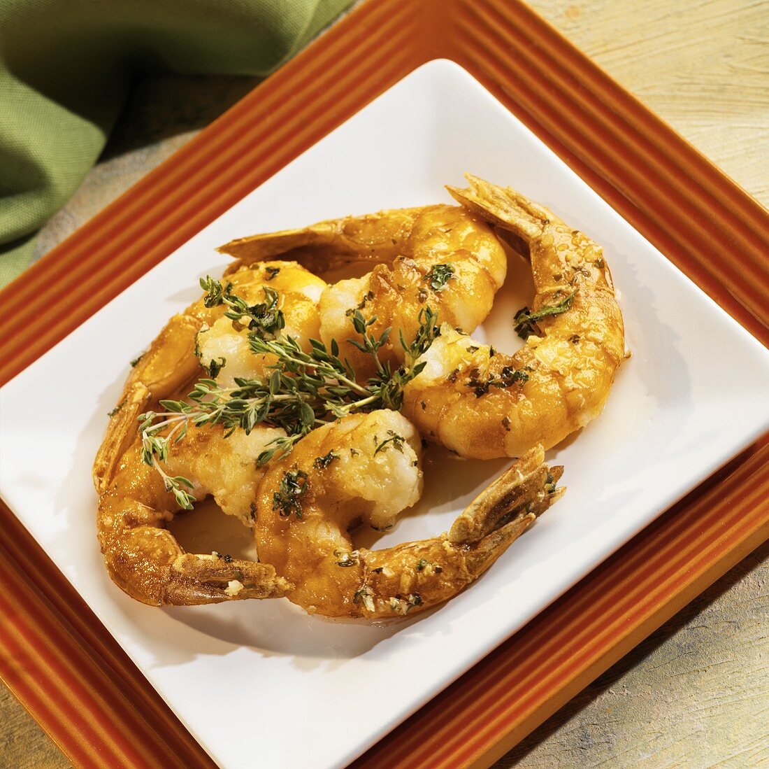 Pan Fried Shrimp on a Square Plate