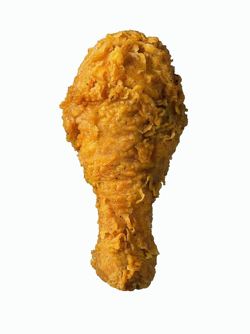 A Single Fried Chicken Drumstick on White