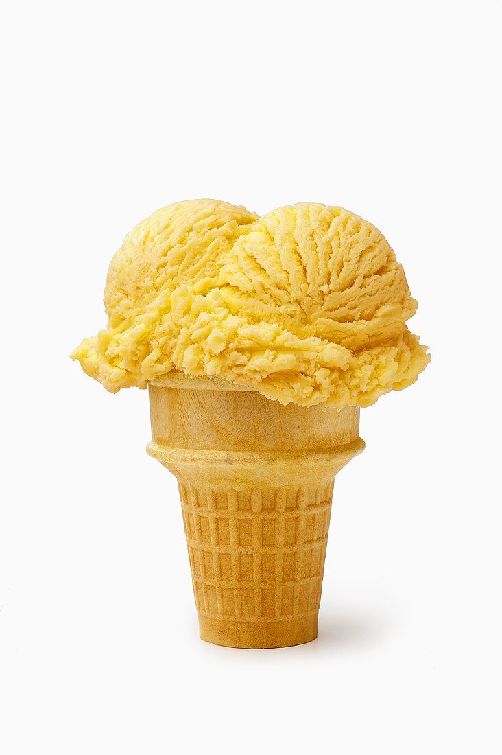 A Vanilla Ice Cream Cone with Two Scoops of Ice Cream