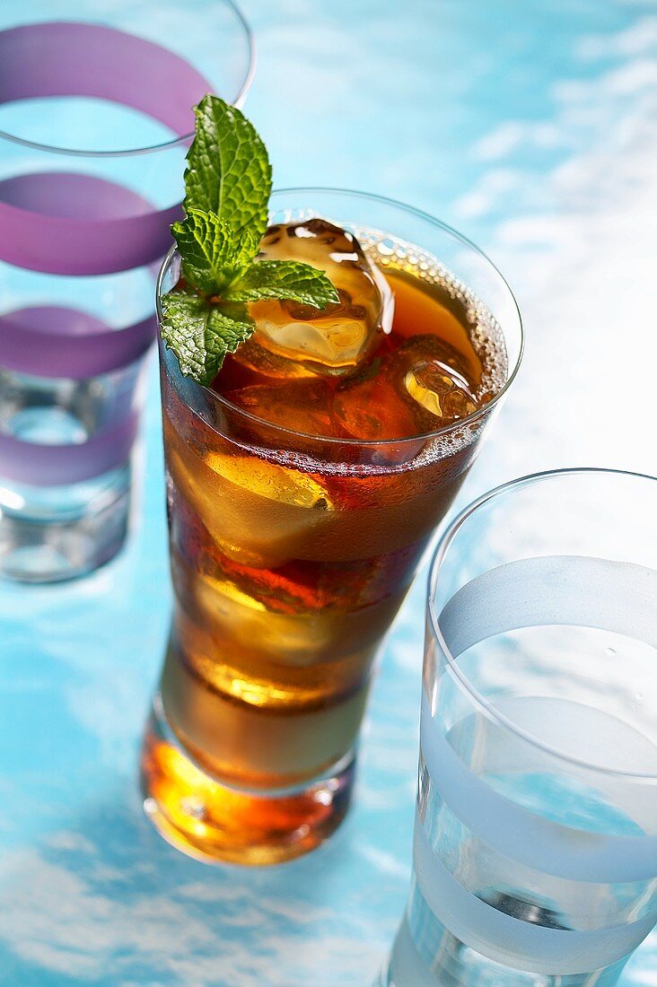 A Glass of Iced Tea with Fresh Mint