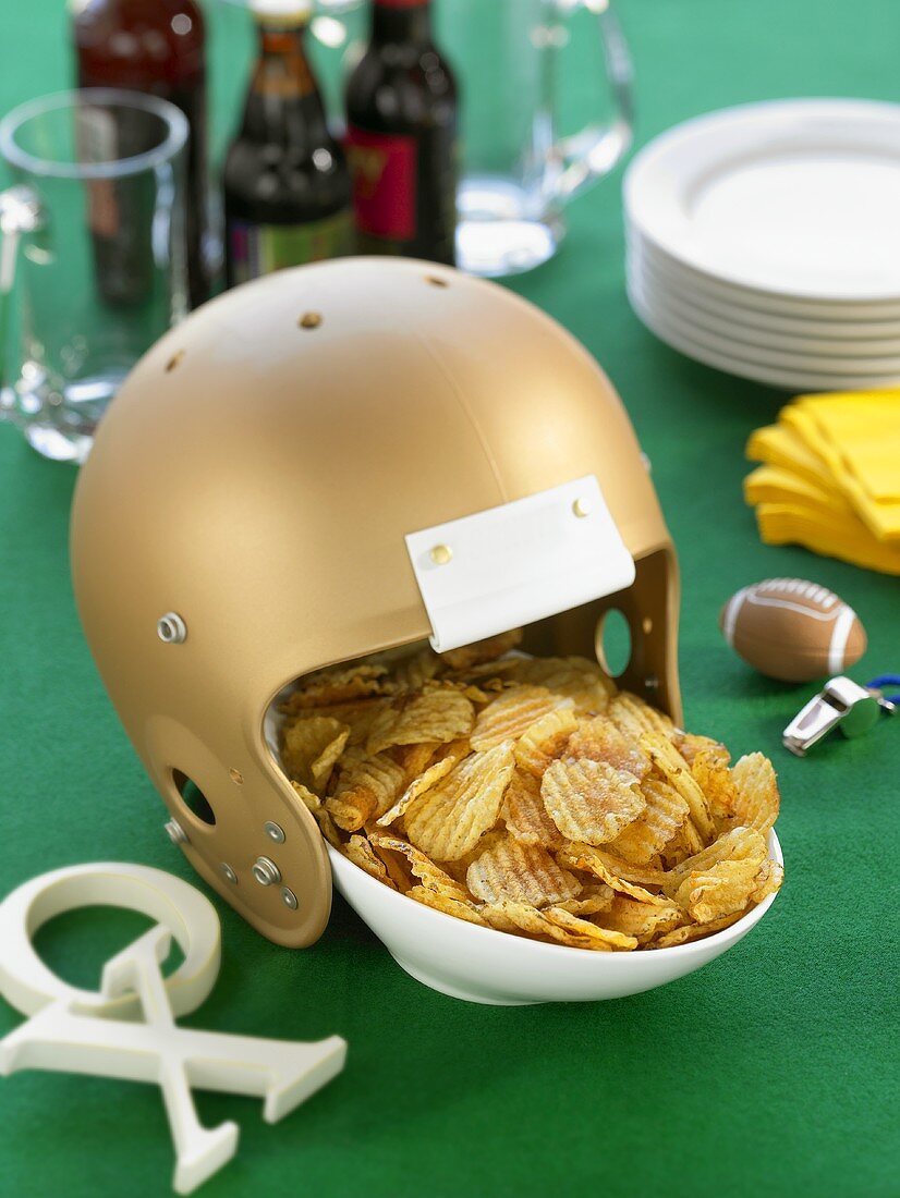 A Bowl of Chips with Football Props