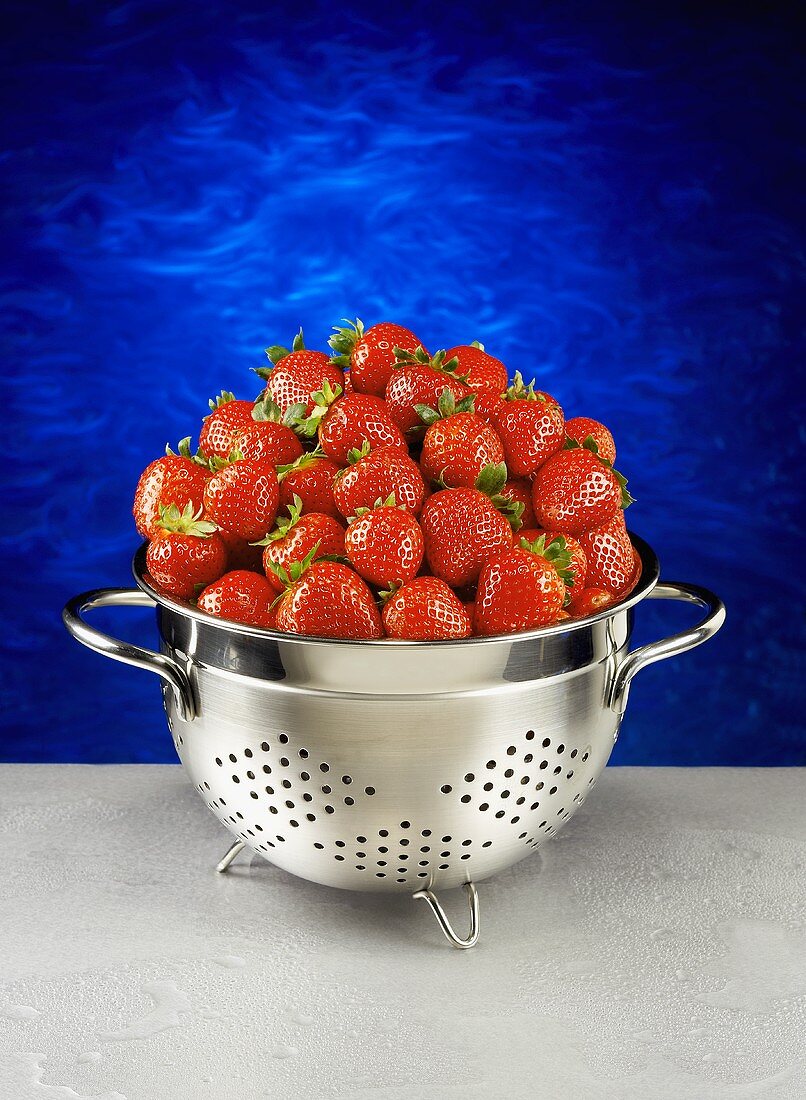 Strawberries in a Metal Colander