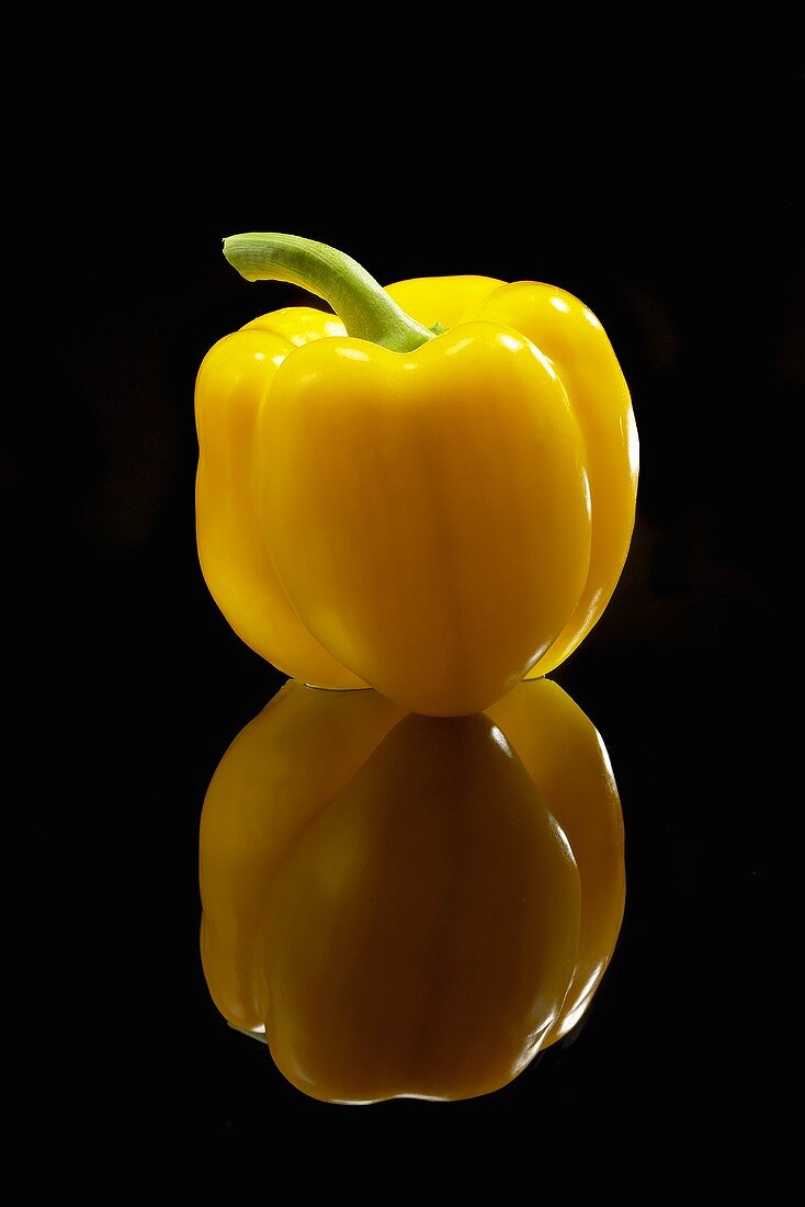 A Yellow Holland Pepper on Black with Reflection