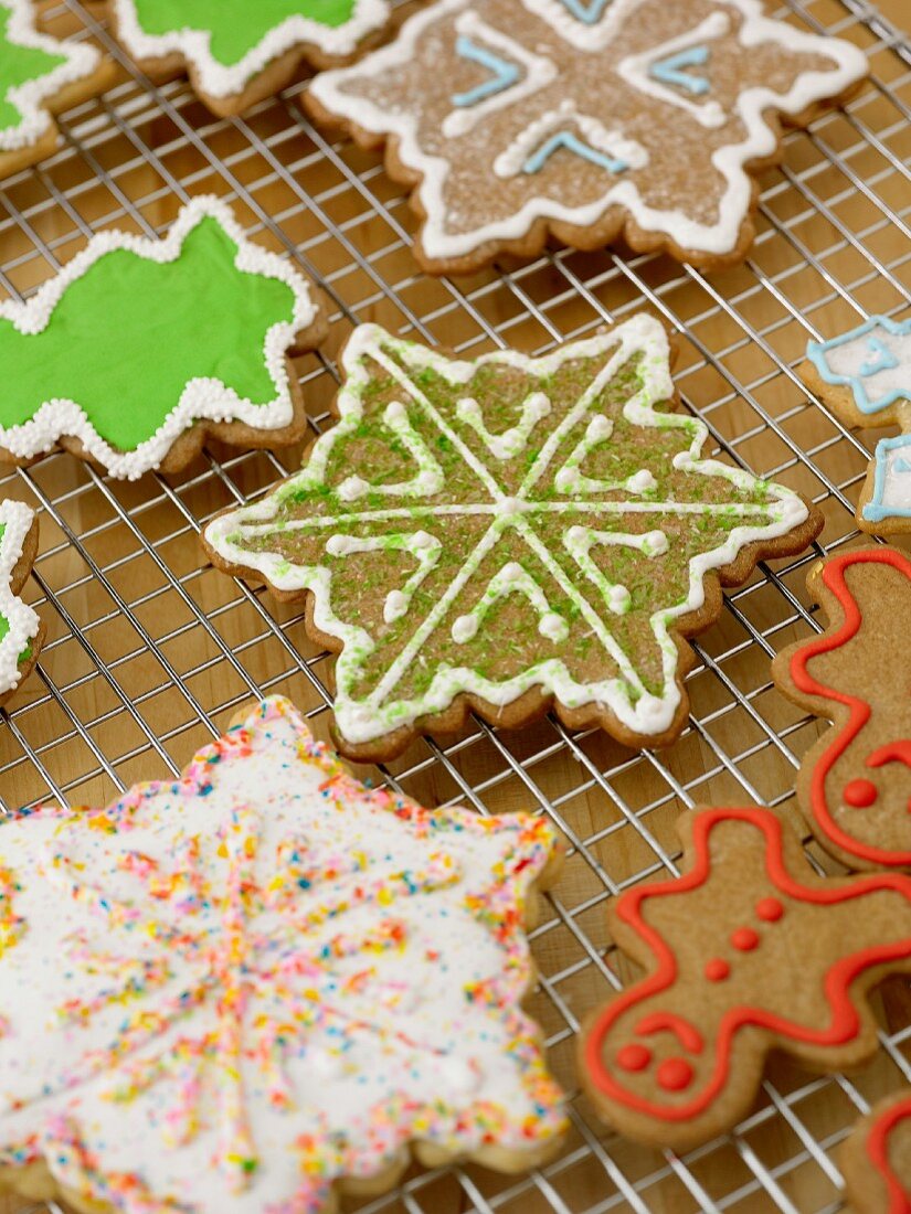 Holiday Cookies on a Cooling Rack, Close Up