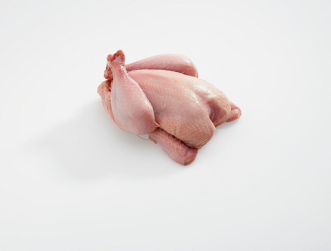 An Uncooked Cornish Game Hen on White