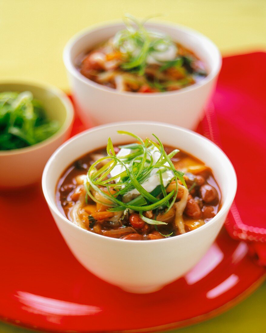 Two Bowls of Red Bean and Poblano Chili