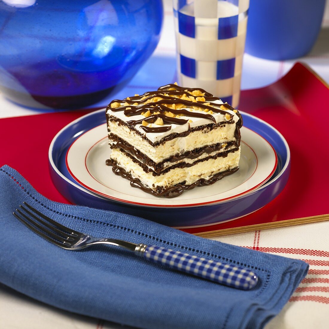 A Slice of Ice Cream Sandwich Pie Topped with Peanuts