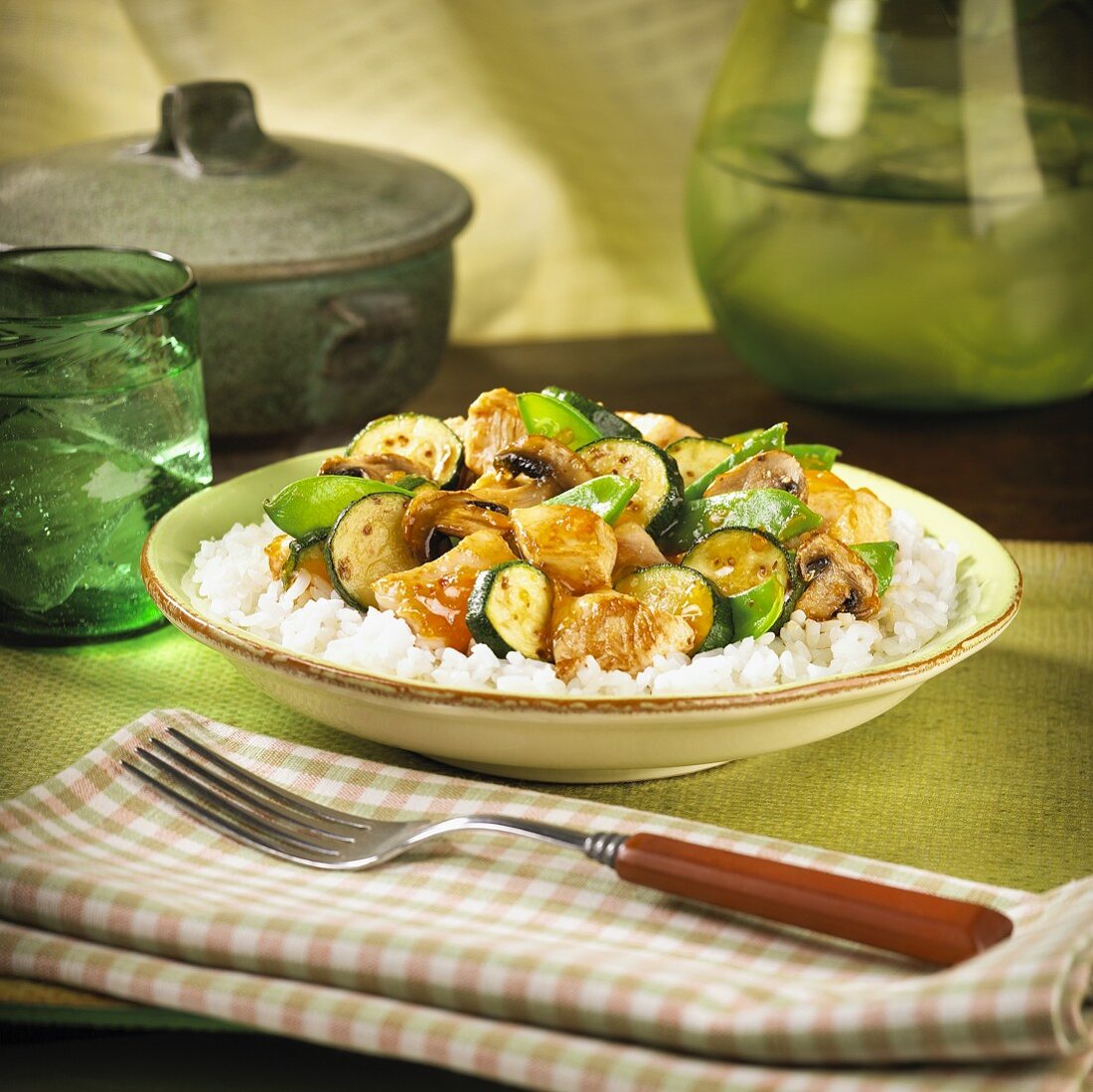 Sweet and Sour Stir Fried Chicken Over White Rice